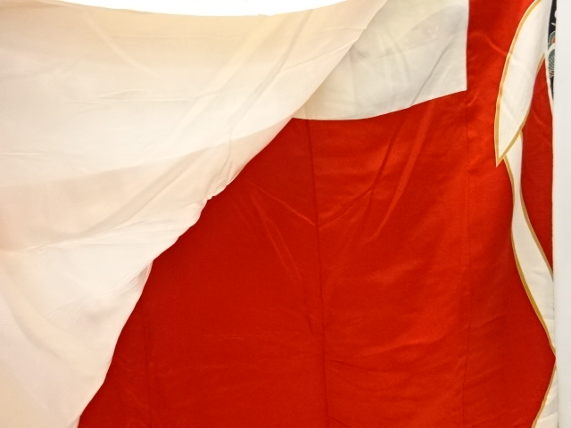  アンティーク　作家物　松竹梅に鶴模様刺繍掛下・中着セット